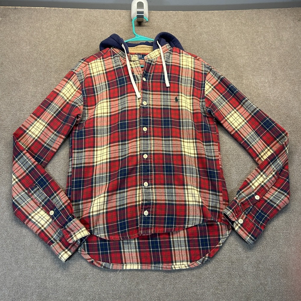 Polo by Ralph Lauren Red Navy Plaid Button-Down Shirt with Hood